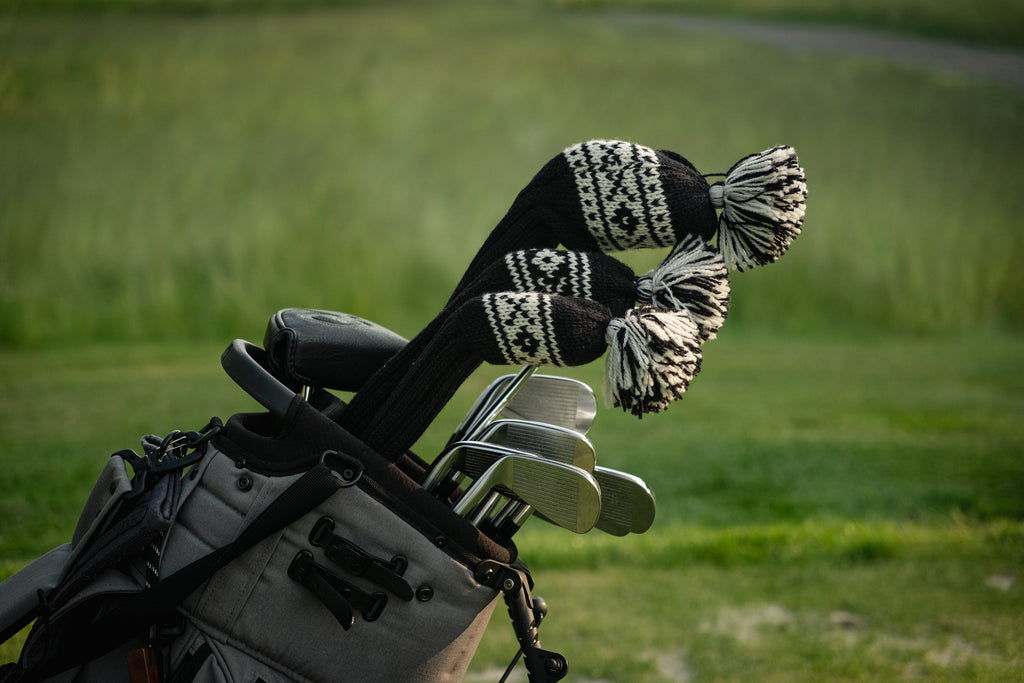 Black wool knit golf headcovers with Scandinavian design – timeless accessories for players who value refined style