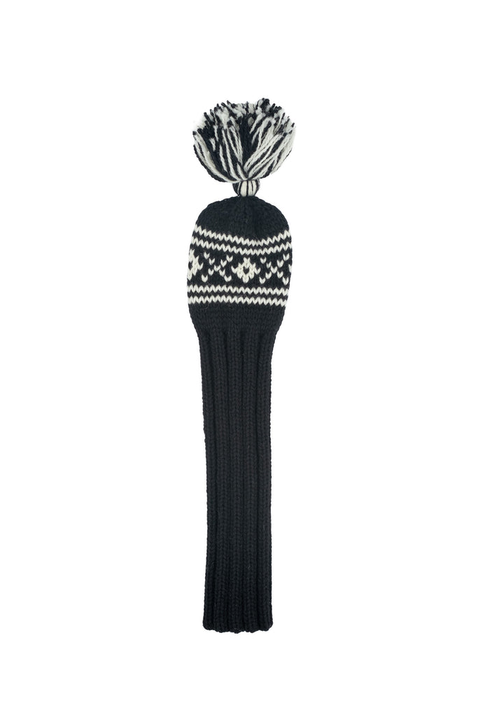 Knit wool fairway golf headcover in black with Nordic cross pattern – Ørn Golf Co.