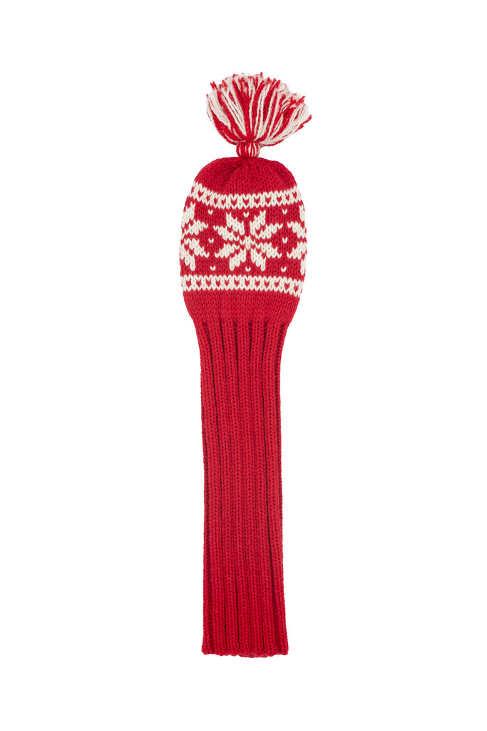 Knit wool driver golf headcover in red with Nordic rose pattern – Ørn Golf Co.