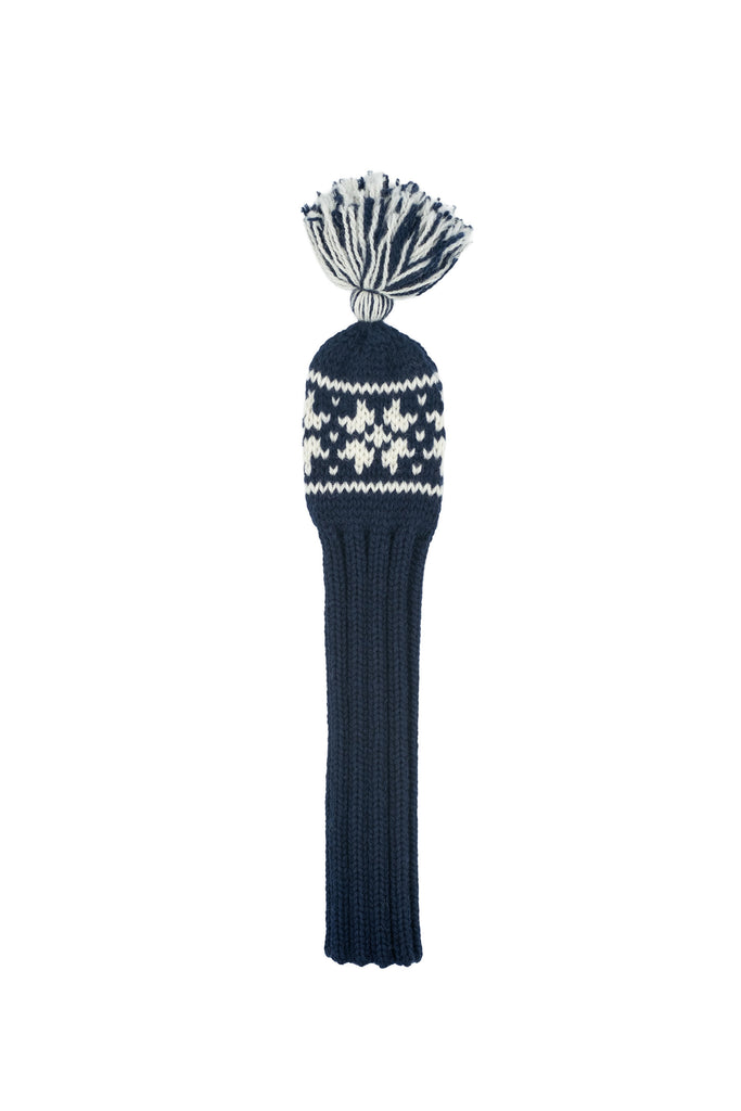 Knit wool hybrid golf headcover in blue with Nordic rose pattern – Ørn Golf Co.