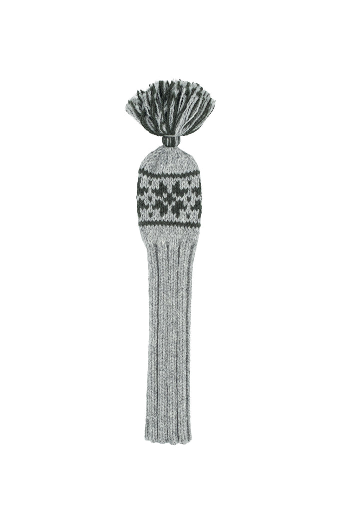 Knit wool hybrid golf headcover in grey with Nordic rose pattern – Ørn Golf Co.