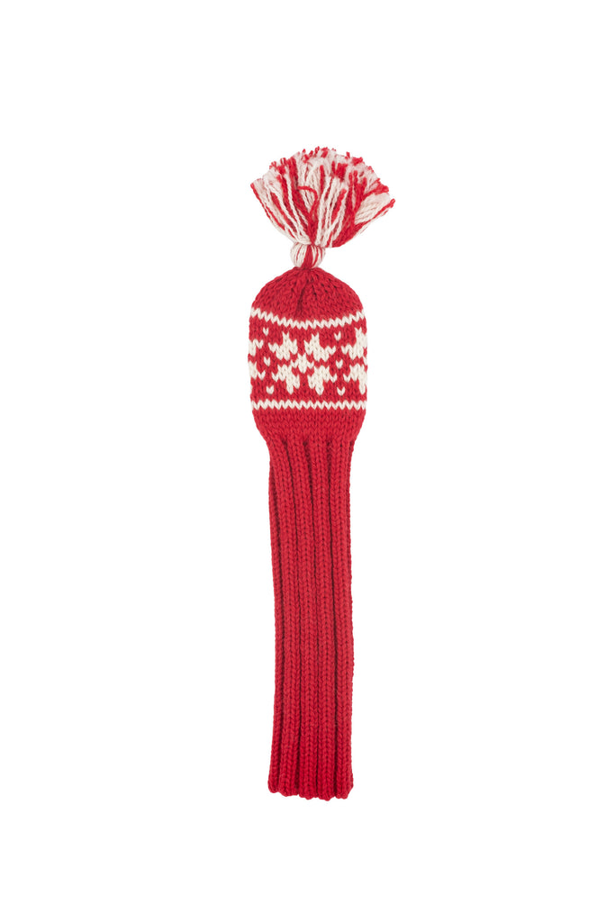 Knit wool hybrid golf headcover in red with Nordic rose pattern – Ørn Golf Co.