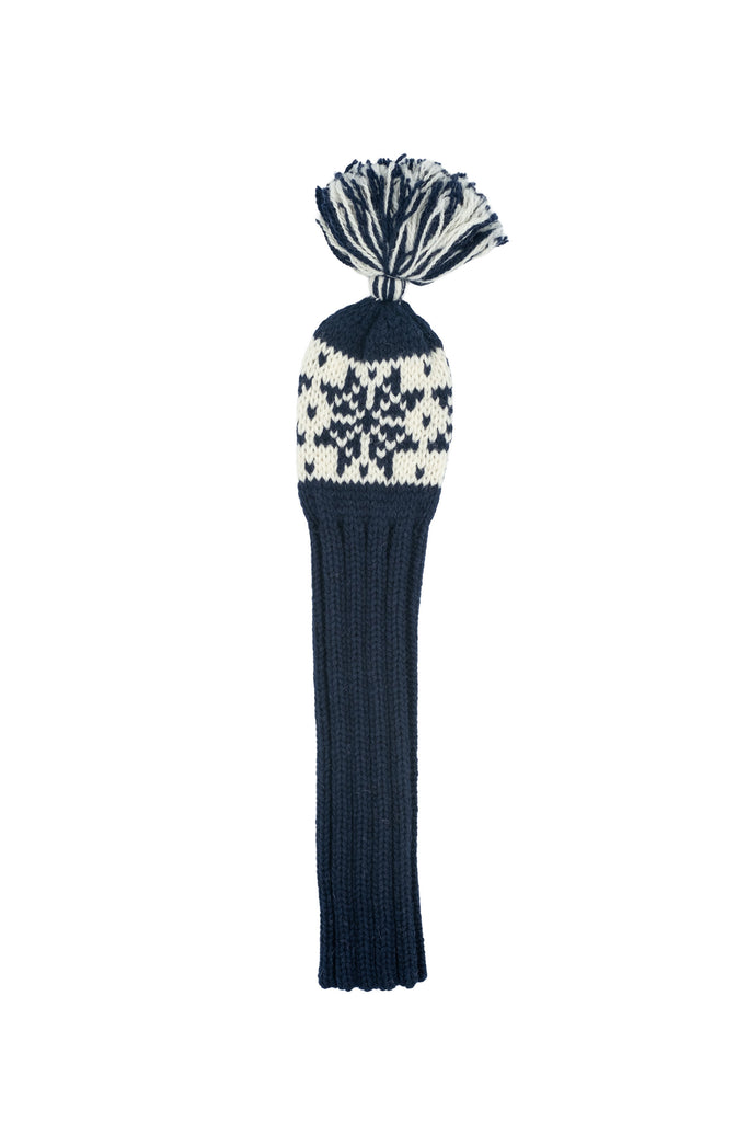 Knit wool fairway golf headcover in blue with Nordic rose pattern – Ørn Golf Co.