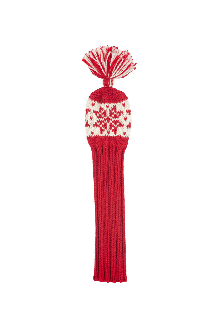 Knit wool fairway golf headcover in red with Nordic rose pattern – Ørn Golf Co.