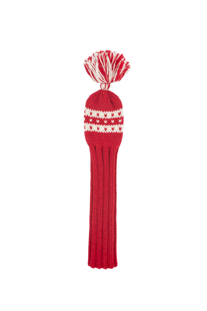 Knit wool hybrid golf headcover in red with Nordic stripe pattern – Ørn Golf Co.