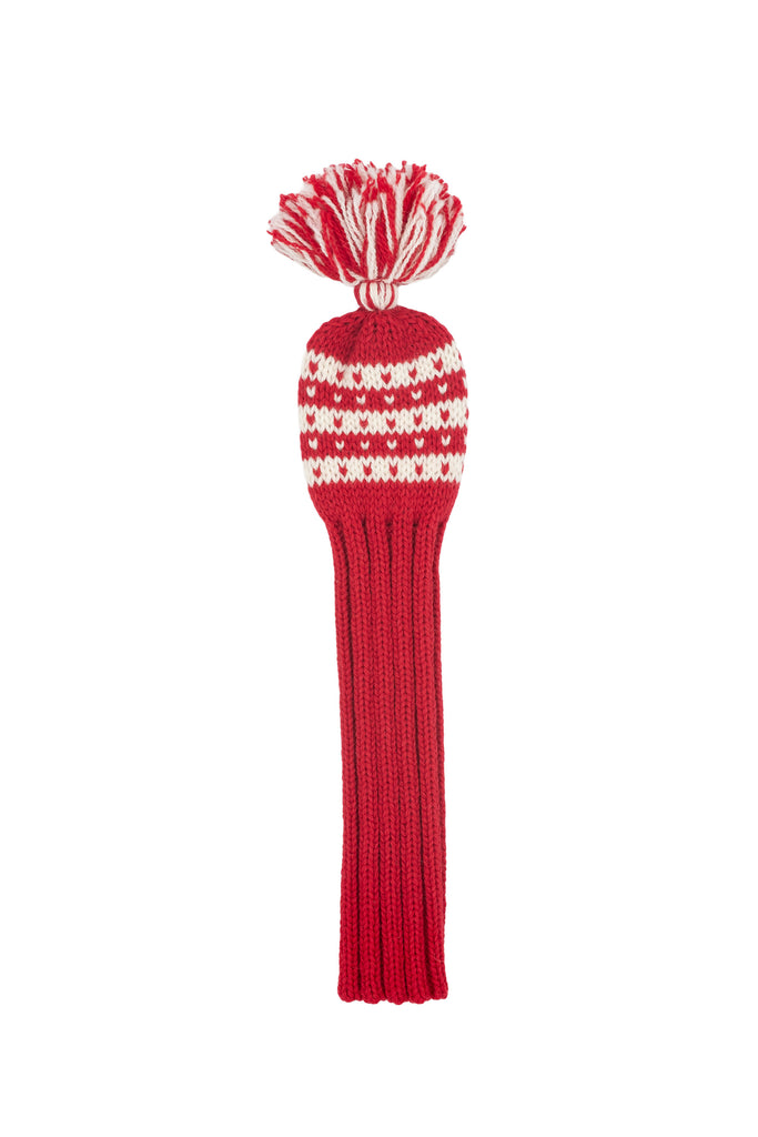 Knit wool fairway golf headcover in red with Nordic stripe pattern – Ørn Golf Co.